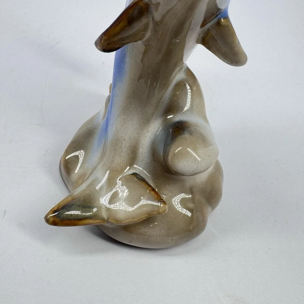 Vintage Ceramic Dolphin Pair Figurine Blue Brown Ocean Coastal Decor 6